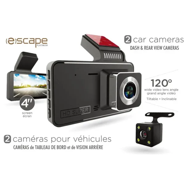 Escape Double Cam Dashcam w/ 4" Screen (DVDR350)