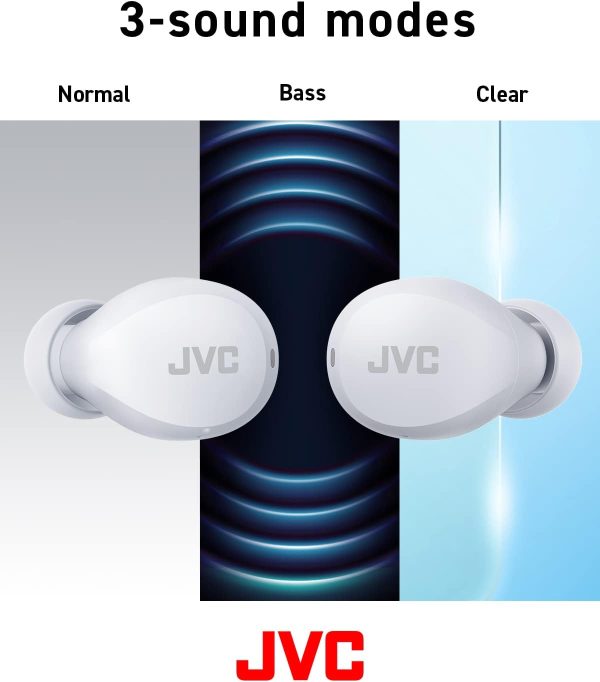 JVC HA-Z66T-W Gumy Mini Wireless Earbuds, Small, Ultralight, 3 Sound Modes (Bass/Clear/Normal), Waterproof (IPX4), 23 Hours Battery Life, Bluetooth 5.1, (White) - Image 3