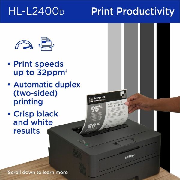 Brother HL-L2400D Desktop Wired Laser Printer - Monochrome - Image 7