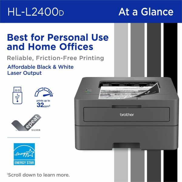 Brother HL-L2400D Desktop Wired Laser Printer - Monochrome - Image 4