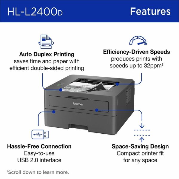 Brother HL-L2400D Desktop Wired Laser Printer - Monochrome - Image 5