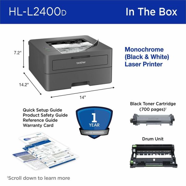 Brother HL-L2400D Desktop Wired Laser Printer - Monochrome - Image 10