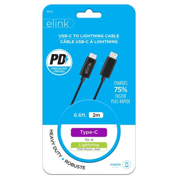 eLink 6.6ft Type-C to Lightning 20W Power Delivery fast charging cable - Image 2