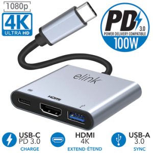 3 in 1 USB-C Hub with 4K HDMI Adapter