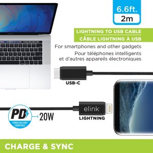 eLink 6.6ft Type-C to Lightning 20W Power Delivery fast charging cable