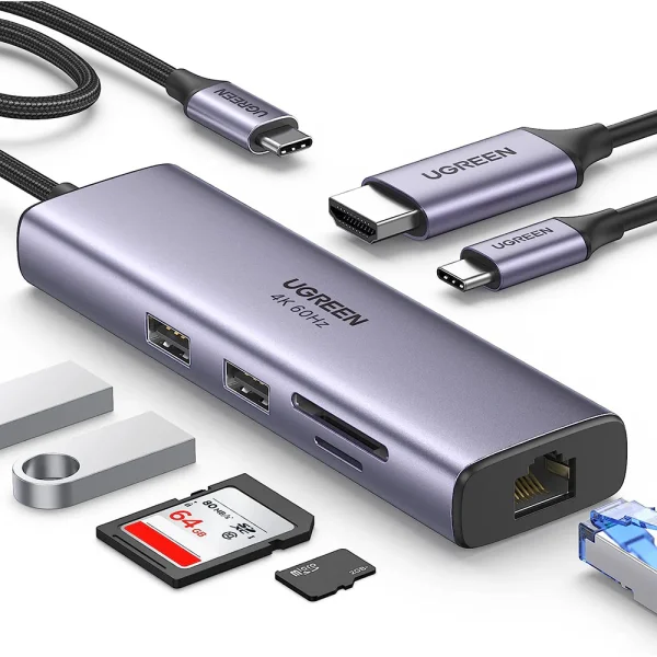 UGreen USB-C Hub - 2x USB 3.0, HDMI, RJ45. SD & TF, with PD port - Image 2