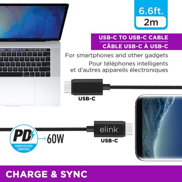 eLink 6.6 ft Type-C to Type-C High Power Delivery fast charging cable - Image 2