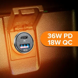Ultra-Fast 34W PD 18W QC Car Charger, Type C and USB A