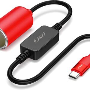 USB C Male to 12V Car Cigarette Lighter Socket Female Converter Cable, 12V 18W Power Cable for Dash Cam, GPS, Car LED Light