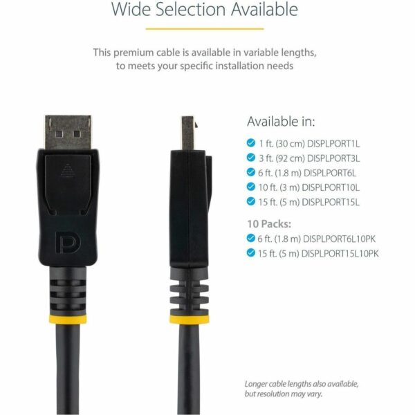 10ft (3m) DisplayPort 1.2 Cable, 4K x 2K UHD VESA Certified DisplayPort Cable, - Image 3