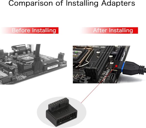 USB 3.0 90 Degree Motherboard Adapter 19 Pin/20 Pin Male to Female Extension Adapter - Image 3