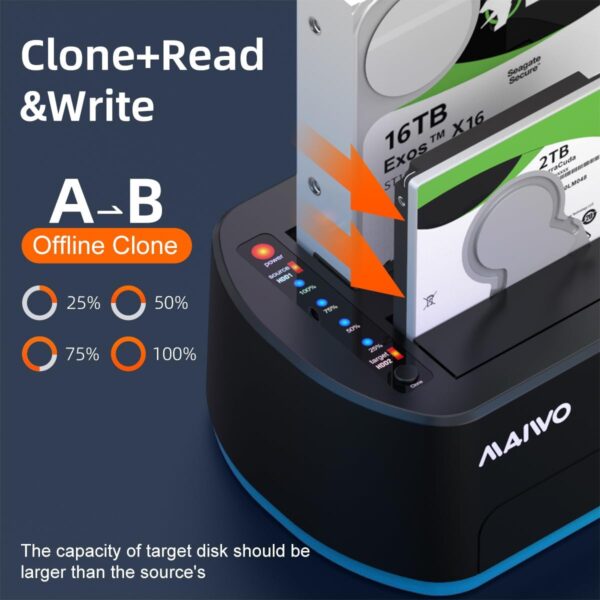 External Dual Bay Hard Drive Docking Station with Offline Clone - Image 2
