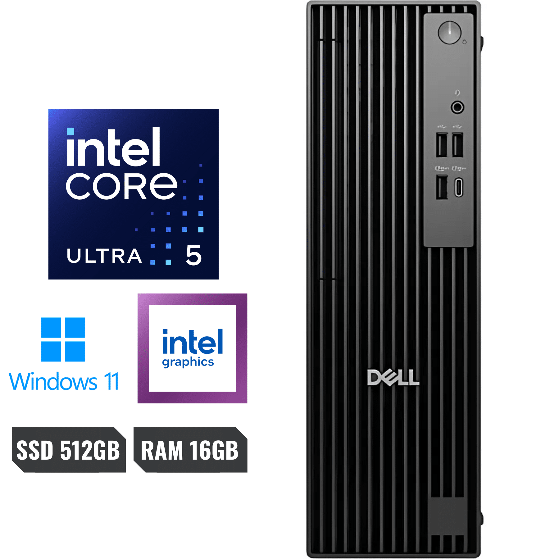 Dell Pro Slim Desktop PC - Black (Intel Core Ultra 5 235/512GB SSD/16GB RAM/Windows 11) 3 Year Warranty - Image 2
