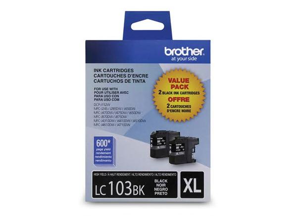 Brother LC103 High-Yield Black Ink Cartridges, 2 Pack