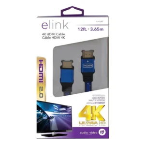 Elink CV-3267 12 Feet HDMI Cable 2.0 4K Braided with Metal Connectors Blue