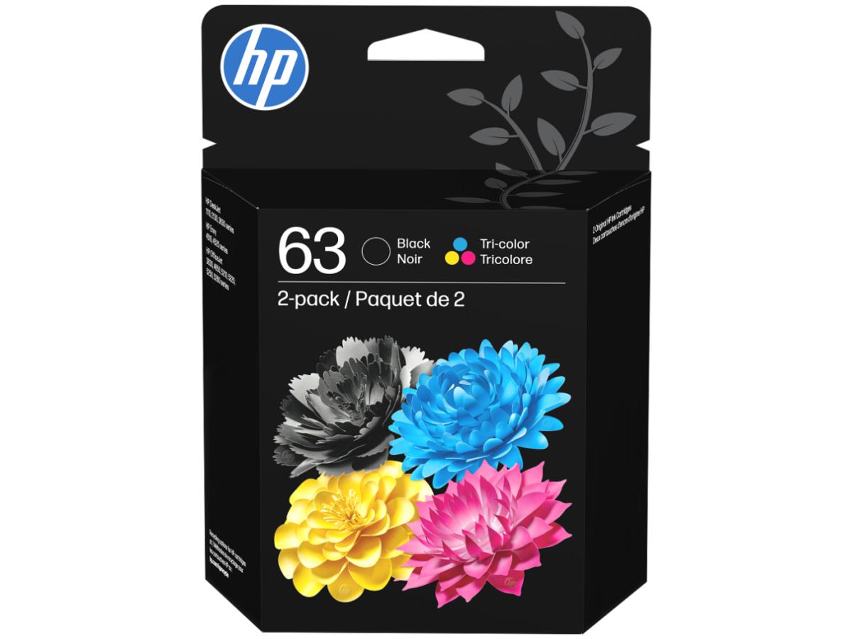 HP 63 Black &Tri-Color Original Ink Cartridges, 2 Pack (L0R46AN)