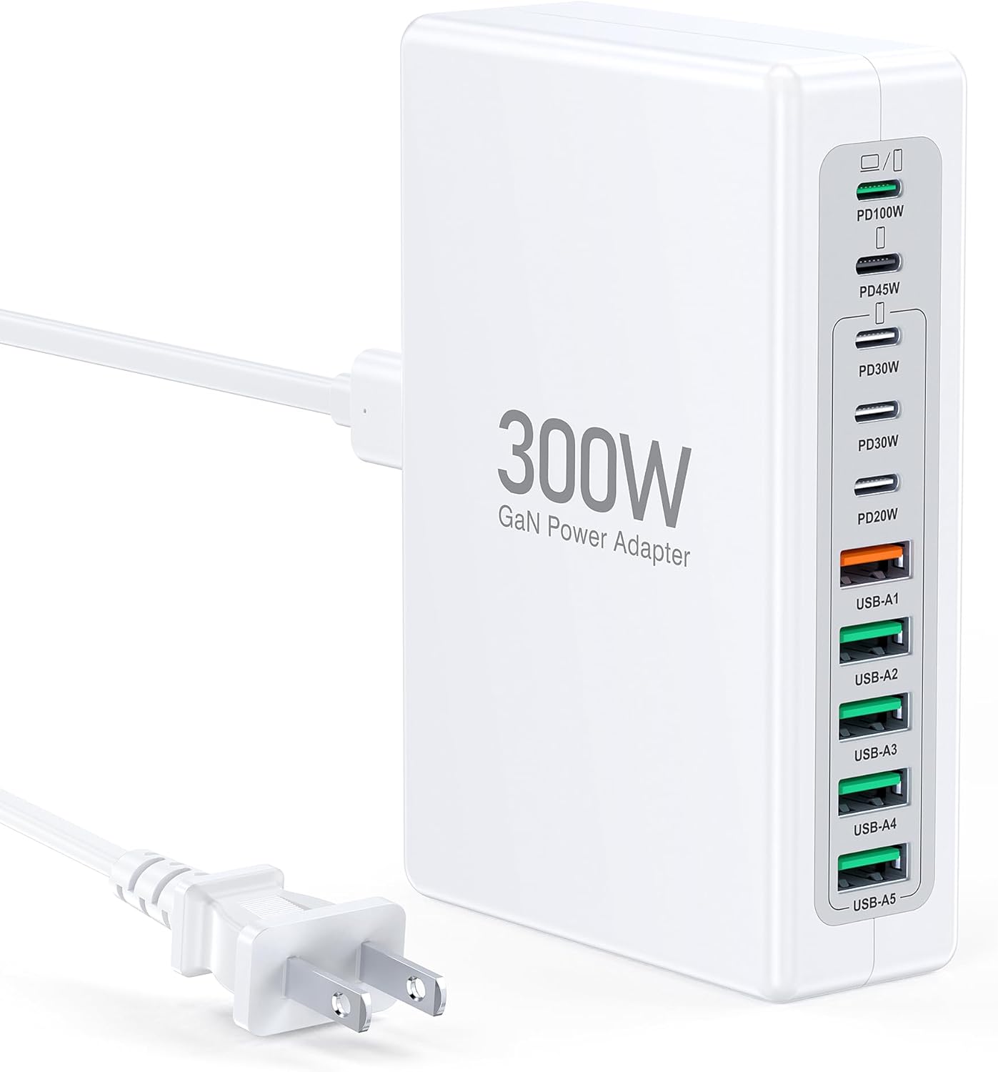 300W USB C Fast Charging Block 10-Port Fast Charging Station Hub