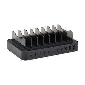 10-PORT USB CHARGING STATION WITH STORAGE BRACKETS - 6 USB-C AND 4 USB-A PORTS, 120W